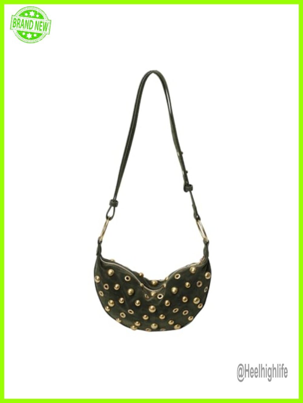 Studded Faux Suede Hobo Bag Crescent Shoulder Crossbody Purse